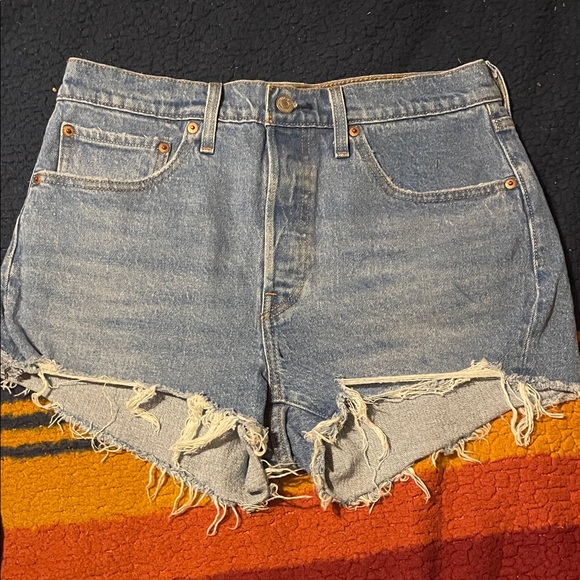 Levi's Blue Distressed Jean Shorts - Picture 1 of 4